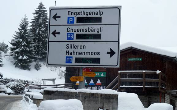 Lenk-Simmental: Accès aux domaines skiables et parkings – Accès, parking Adelboden/Lenk – Chuenisbärgli/Silleren/Hahnenmoos/Metsch
