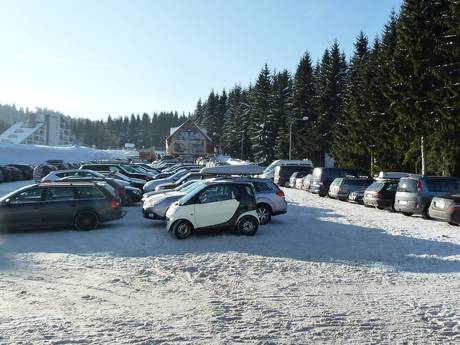 Monts Métallifères tchèques: Accès aux domaines skiables et parkings – Accès, parking Keilberg (Klínovec)
