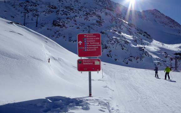 Val Senales (Schnalstal): indications de directions sur les domaines skiables – Indications de directions Schnalstaler Gletscher (Glacier du Val Senales)