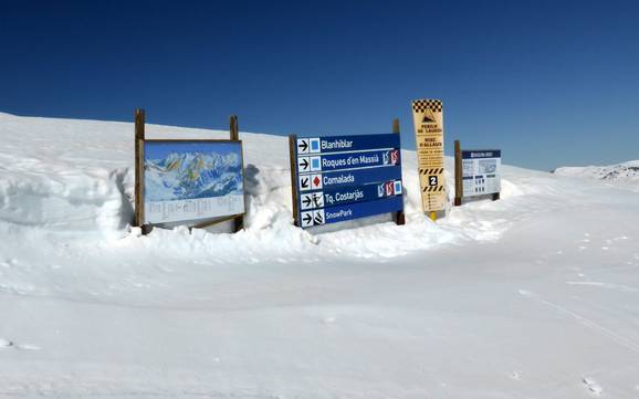 Val d’Aran: indications de directions sur les domaines skiables – Indications de directions Baqueira/Beret