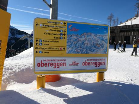 Eggental: indications de directions sur les domaines skiables – Indications de directions Latemar – Obereggen/Pampeago/Predazzo