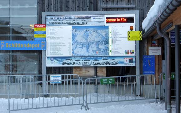 Sernftal (vallée du Sernf): indications de directions sur les domaines skiables – Indications de directions Elm im Sernftal