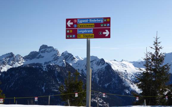 Gstaad: indications de directions sur les domaines skiables – Indications de directions Rinderberg/Saanerslochgrat/Horneggli – Zweisimmen/Saanenmöser/Schönried/St. Stephan