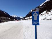 Départ de la piste de ski de fond d’Ischgl directement dans la station