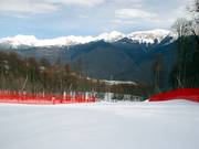 Depuis la piste Kaskad, on a une vue sur le plateau Rosa.