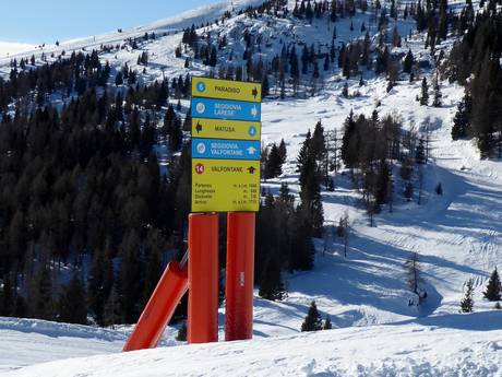 Dolomites de Fiemme: indications de directions sur les domaines skiables – Indications de directions Lagorai/Passo Brocon – Castello Tesino
