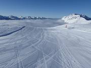 Piste parfaitement préparée dans le domaine skiable Alpe Lusia