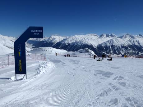 Domaines skiables pour les débutants dans les Alpes de l'Albula – Débutants St. Moritz – Corviglia