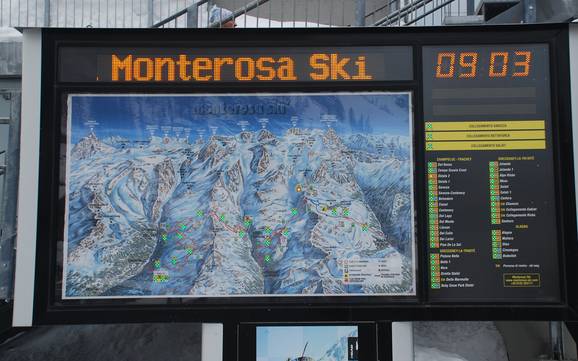 Mont Rose: indications de directions sur les domaines skiables – Indications de directions Alagna Valsesia/Gressoney-La-Trinité/Champoluc/Frachey (Monterosa Ski)