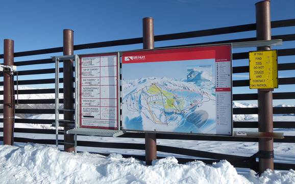 Canterbury: indications de directions sur les domaines skiables – Indications de directions Mt. Hutt