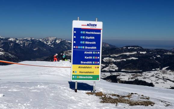 Massif de l'Empereur (Kaisergebirge): indications de directions sur les domaines skiables – Indications de directions Hochkössen (Unterberghorn) – Kössen