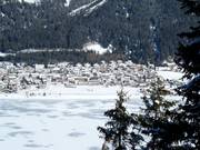 Vue sur les hébergements à Reschen