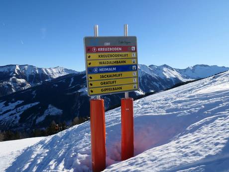 Massif du Glockner: indications de directions sur les domaines skiables – Indications de directions Rauriser Hochalmbahnen – Rauris