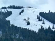 Vue sur la pente de poudreuse au Schelpen