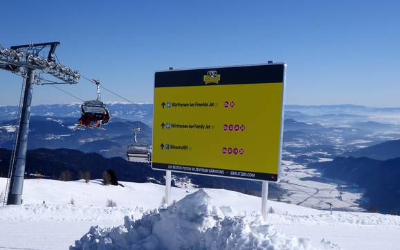 Region Villach: indications de directions sur les domaines skiables – Indications de directions Gerlitzen