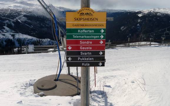 Telemark: indications de directions sur les domaines skiables – Indications de directions Gaustablikk – Rjukan