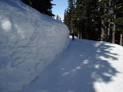 La neige s'accumule en mètres d'épaisseur au sommet de la montagne.