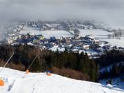 Vue sur les hébergements à la station de vallée du Spieljochbahn