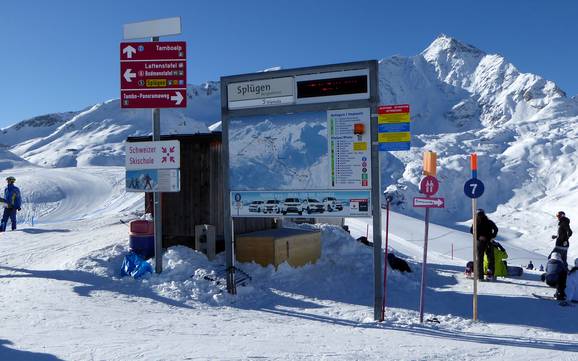 Vallée du Rhin postérieur: indications de directions sur les domaines skiables – Indications de directions Splügen – Tambo