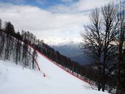Certaines pistes sont particulièrement raides : passage de la piste de descente