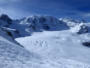 Descente du glacier de Morteratsch avec vue sur le Piz Palü (3900 m)