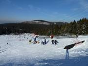 Vue sur la piste de ski et la piste de luge
