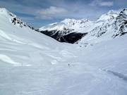 La partie rouge de la descente vers la vallée jusqu'à Sulden