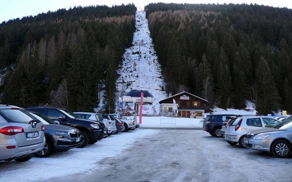 Valdidentro: Accès aux domaines skiables et parkings – Accès, parking Cima Piazzi/San Colombano – Isolaccia/Oga