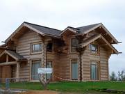 Des chalets rustiques en rondins sont construits à côté du hall de ski.