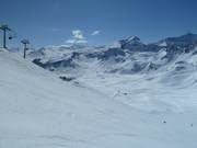 Vue depuis l'Aiguille Percée vers le glacier de la Grande Motte