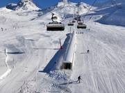 Piste pour débutants et tapis roulant couvert Viderböden sur l’Idalp