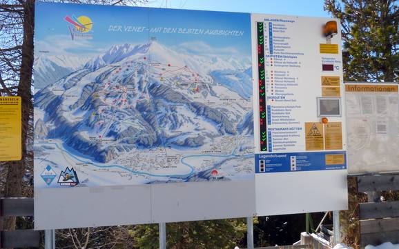 Tirol West: indications de directions sur les domaines skiables – Indications de directions Venet – Landeck/Zams/Fliess