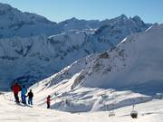 Vue depuis le Passo Contrabbandieri jusqu'au glacier Presena