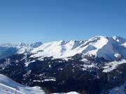 Vue sur le domaine skiable Anzère depuis Crans-Montana
