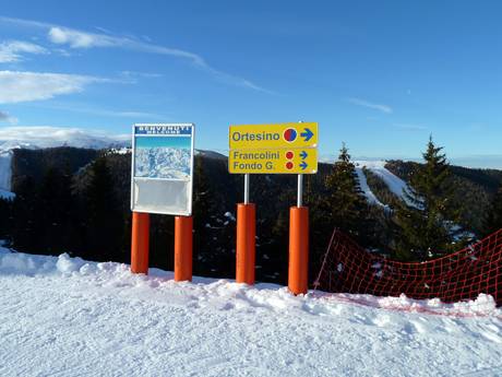 Alpe Cimbra: indications de directions sur les domaines skiables – Indications de directions Folgaria/Fiorentini