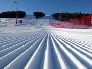 Piste parfaitement préparée dans le domaine skiable de Lagorai