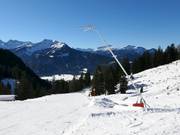 Descente jusqu'à la vallée entièrement enneigée artificiellement