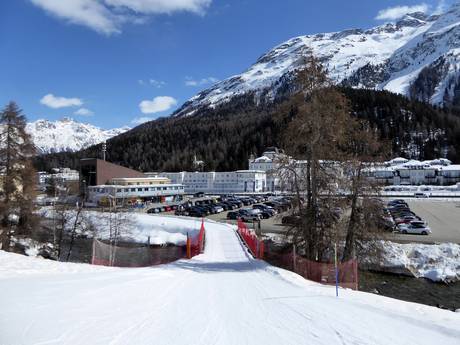Alpes de l'Albula: Accès aux domaines skiables et parkings – Accès, parking St. Moritz – Corviglia