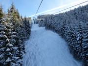 Traces de poudreuse sous la télécabine 10 places Hochbifang
