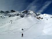 Pistes de poudreuse devant l'Ortler sur les pistes Des Alpes au Langenstein