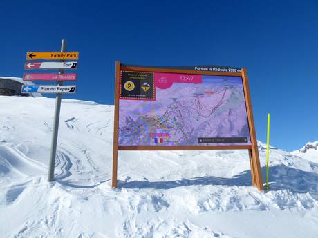 Val d'Aoste: indications de directions sur les domaines skiables – Indications de directions Espace San Bernardo – La Rosière/La Thuile