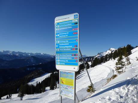Préalpes bavaroises: indications de directions sur les domaines skiables – Indications de directions Brauneck – Lenggries/Wegscheid