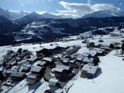 Vue sur Disentis/Mustér lors de la descente vers la vallée