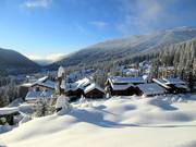 Chalets en bois le long des pistes