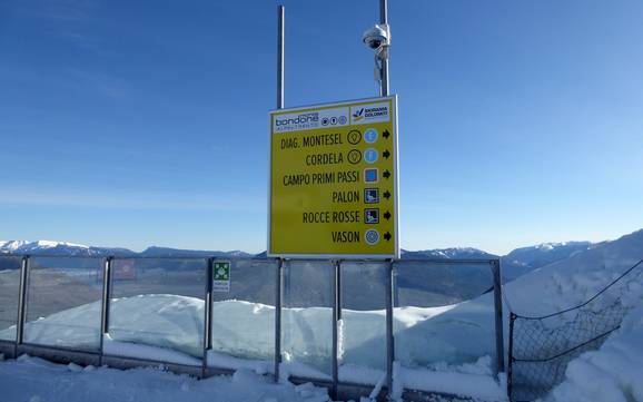 Montagnes du lac de Garde: indications de directions sur les domaines skiables – Indications de directions Monte Bondone