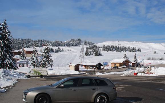 Val d'Arly: Accès aux domaines skiables et parkings – Accès, parking Espace Diamant – Les Saisies/Notre-Dame-de-Bellecombe/Praz sur Arly/Flumet/Crest-Voland