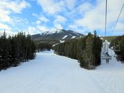 Vue sur le domaine skiable de Nakiska depuis le télésiège Bronze dans la vallée