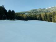 Piste rouge avec piste bleue sur la droite