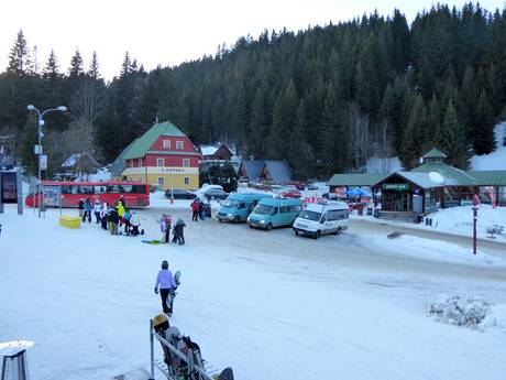 Sudètes tchèques: Accès aux domaines skiables et parkings – Accès, parking Pec pod Sněžkou