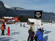 Point de rencontre de l'école de ski près de la gare aval du Hausberg